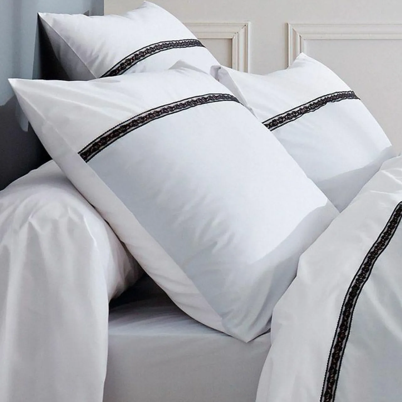 Taie D'Oreiller, Traversin|TRADI LINGE Taie d'oreiller carrée percale de coton Passion he Blanc