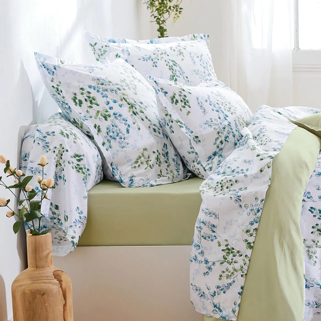 Taie D'Oreiller, Traversin|TRADILINGE Taie d'oreiller carrée satin de coton (65 x 65 cm) Angèle Vert tilleul