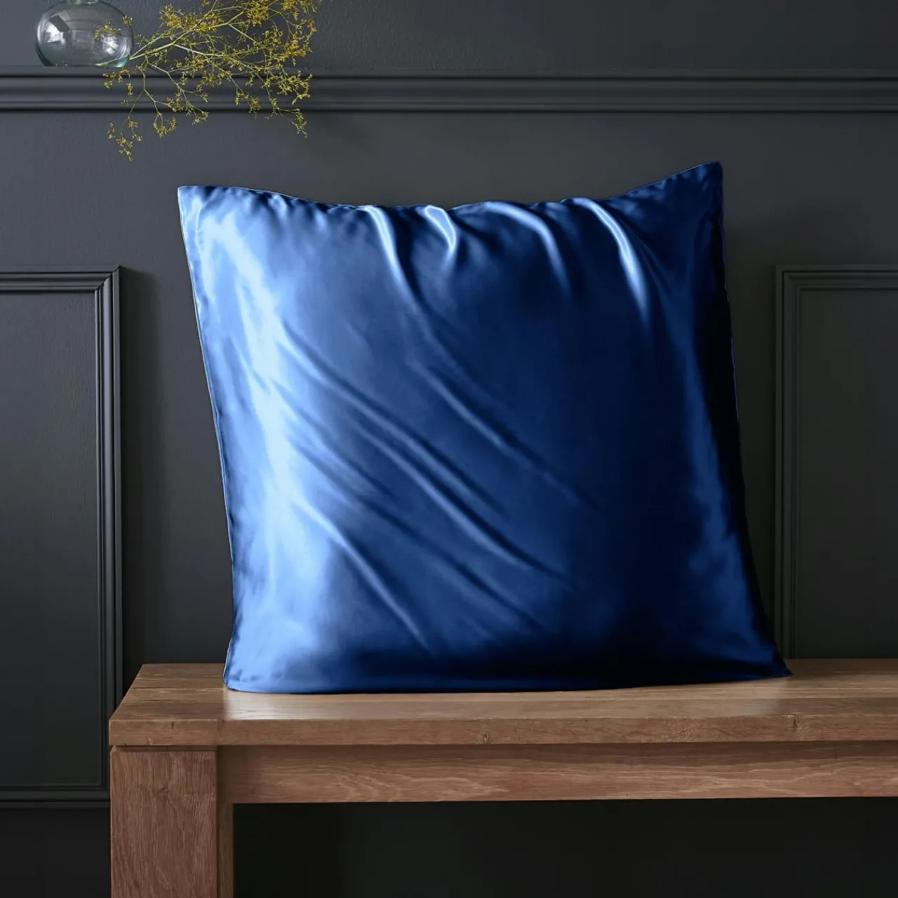 Taie D'Oreiller, Traversin|EMINZA Taie d'oreiller carrée soie de mûrier (63 x 63 cm) Mizuki Bleu marine