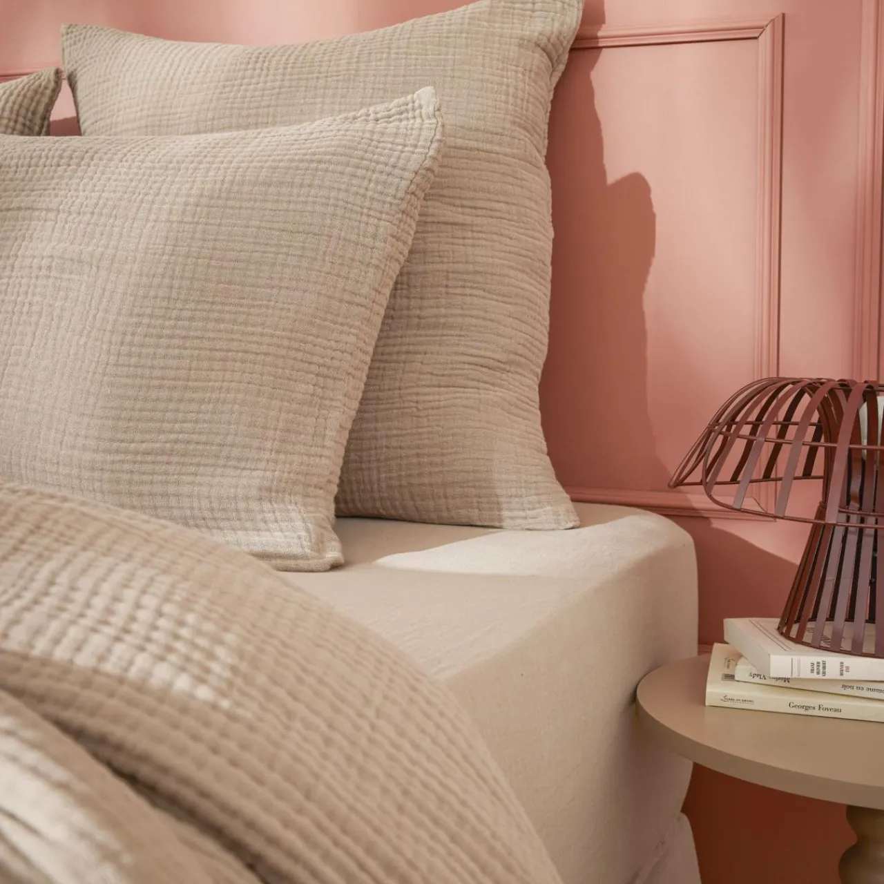 Taie D'Oreiller, Traversin|EMINZA Taie d'oreiller quadruple gaze de coton (50 x 80 cm) Victoria x Gaïa Ficelle