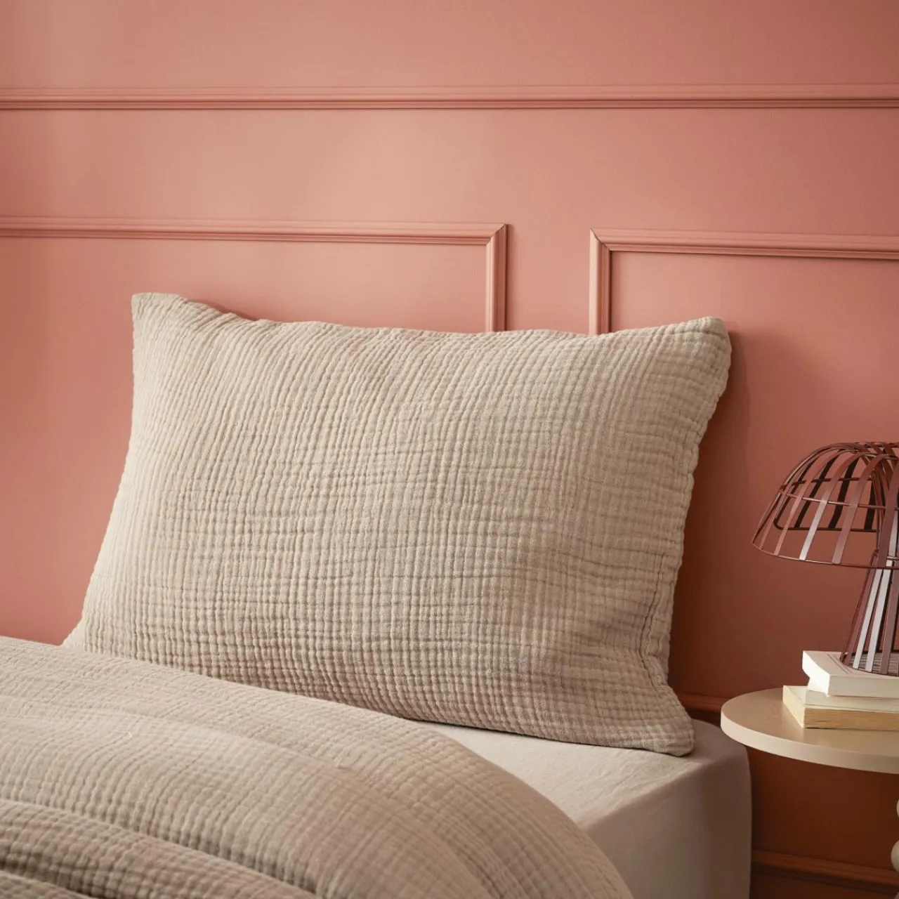 Taie D'Oreiller, Traversin|EMINZA Taie d'oreiller quadruple gaze de coton (50 x 70 cm) Victoria x Gaïa Ficelle