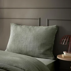 Taie D'Oreiller, Traversin|EMINZA Taie d'oreiller quadruple gaze de coton ( 50 x 70 cm) Victoria x Gaïa Vert romarin