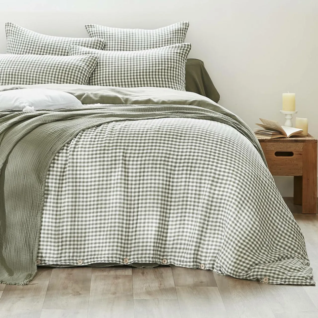 Taie D'Oreiller, Traversin|EMINZA Taie d'oreiller rectangulaire gaze de coton (50 x 80 cm) Gaïa Vichy Vert romarin Vichy romarin