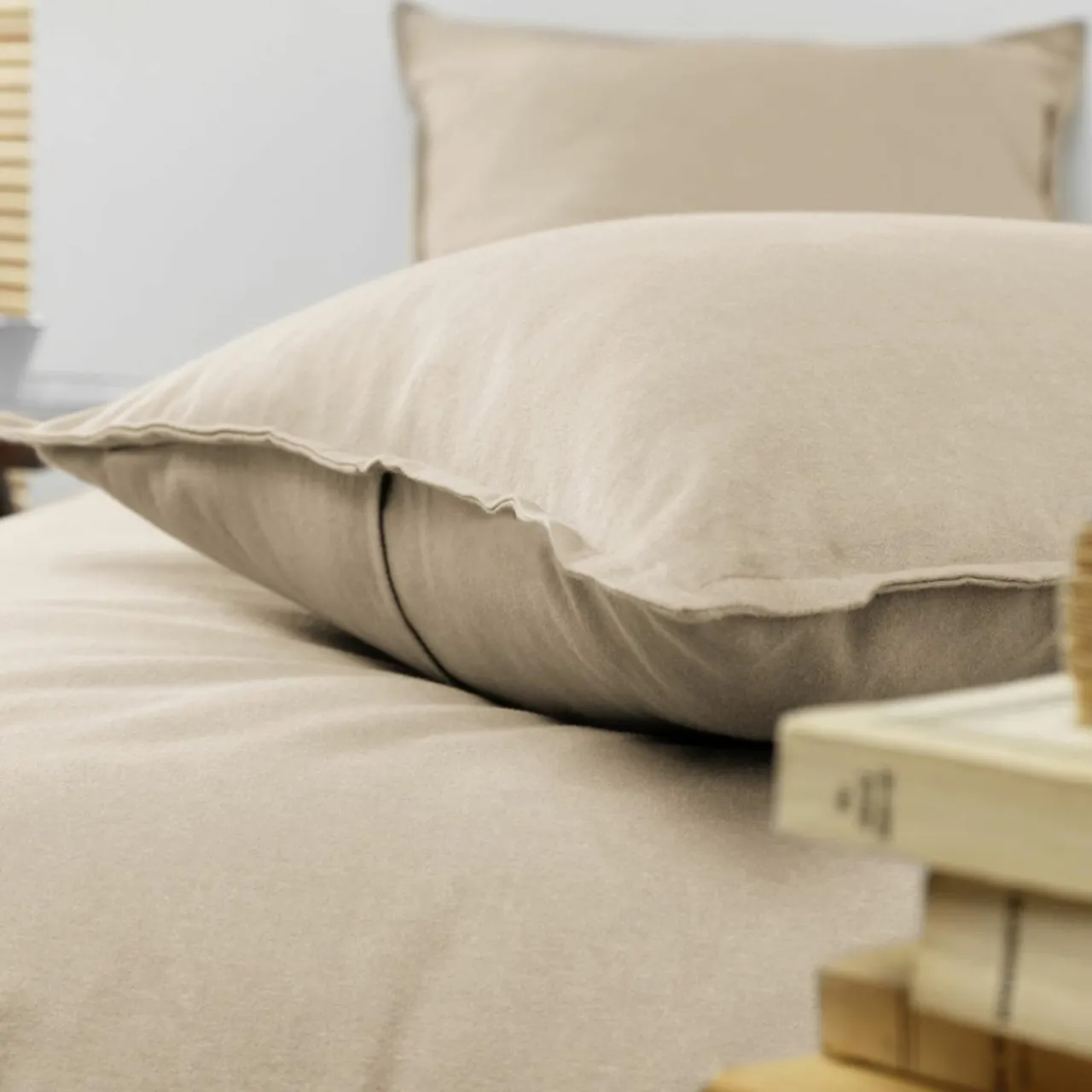 Taie D'Oreiller, Traversin|EMINZA Taie d'oreiller rectangulaire flanelle de coton (50 x 70 cm) Nina Beige