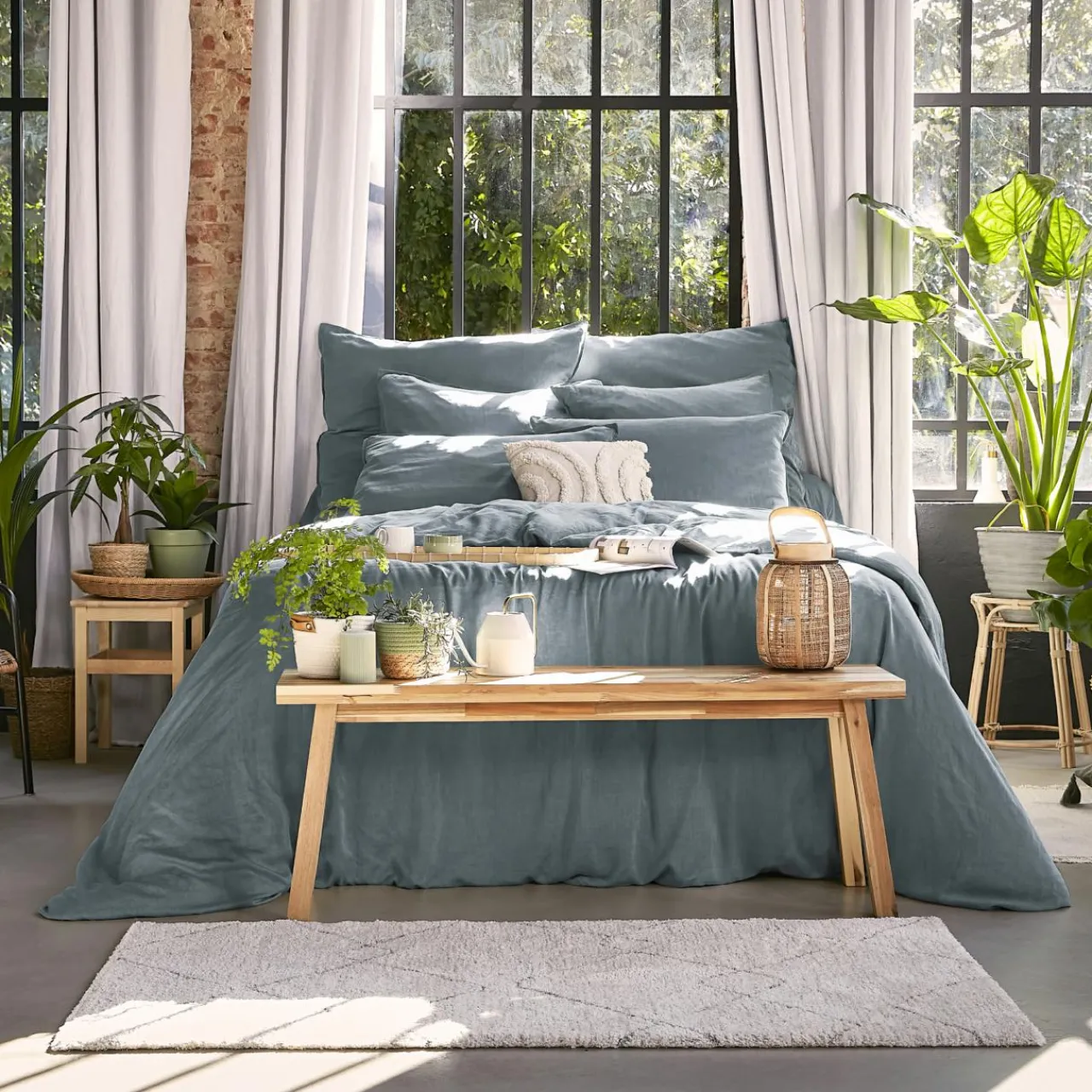 Taie D'Oreiller, Traversin|EMINZA Taie d'oreiller rectangulaire lyocell Tencel™ lavé (50 x 70 cm) Olivia stone Bleu