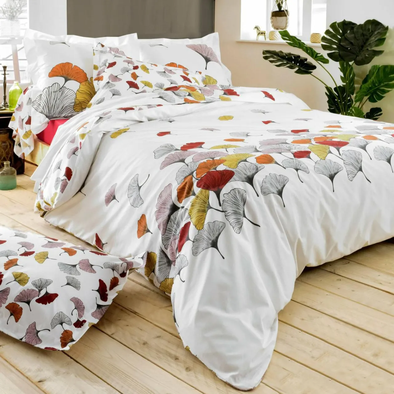 Taie D'Oreiller, Traversin|TRADI LINGE Taie d'oreiller rectangulaire percale de coton (50 x 70 cm) Ginkgo Multicolore