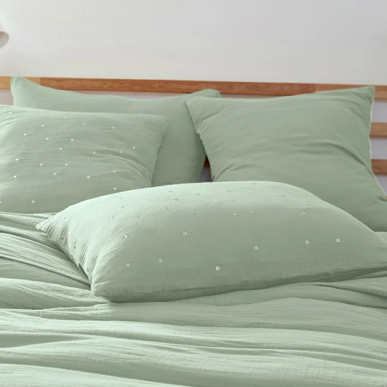 Taie D'Oreiller, Traversin|EMINZA Taie d'oreiller rectangulaire gaze de coton (50 x 70 cm) Gaïa Chic Vert Eucalyptus