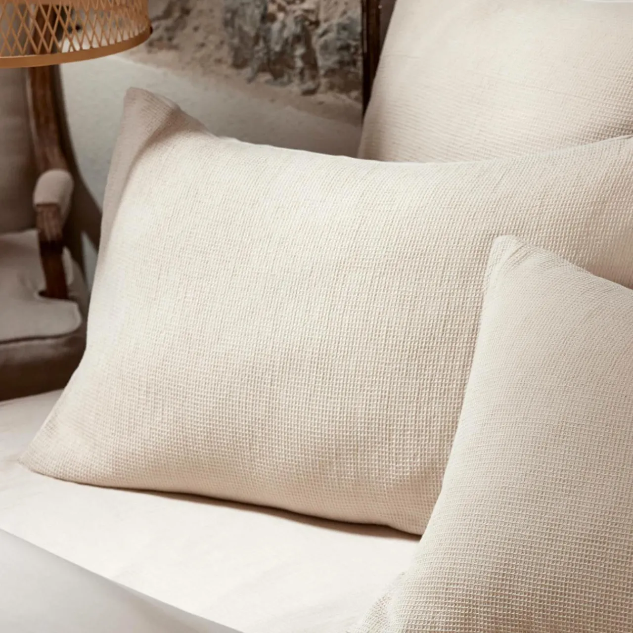 Taie D'Oreiller, Traversin|EMINZA Taie d'oreiller rectangulaire coton nid d'abeille (50 x 70 cm) Eva Beige