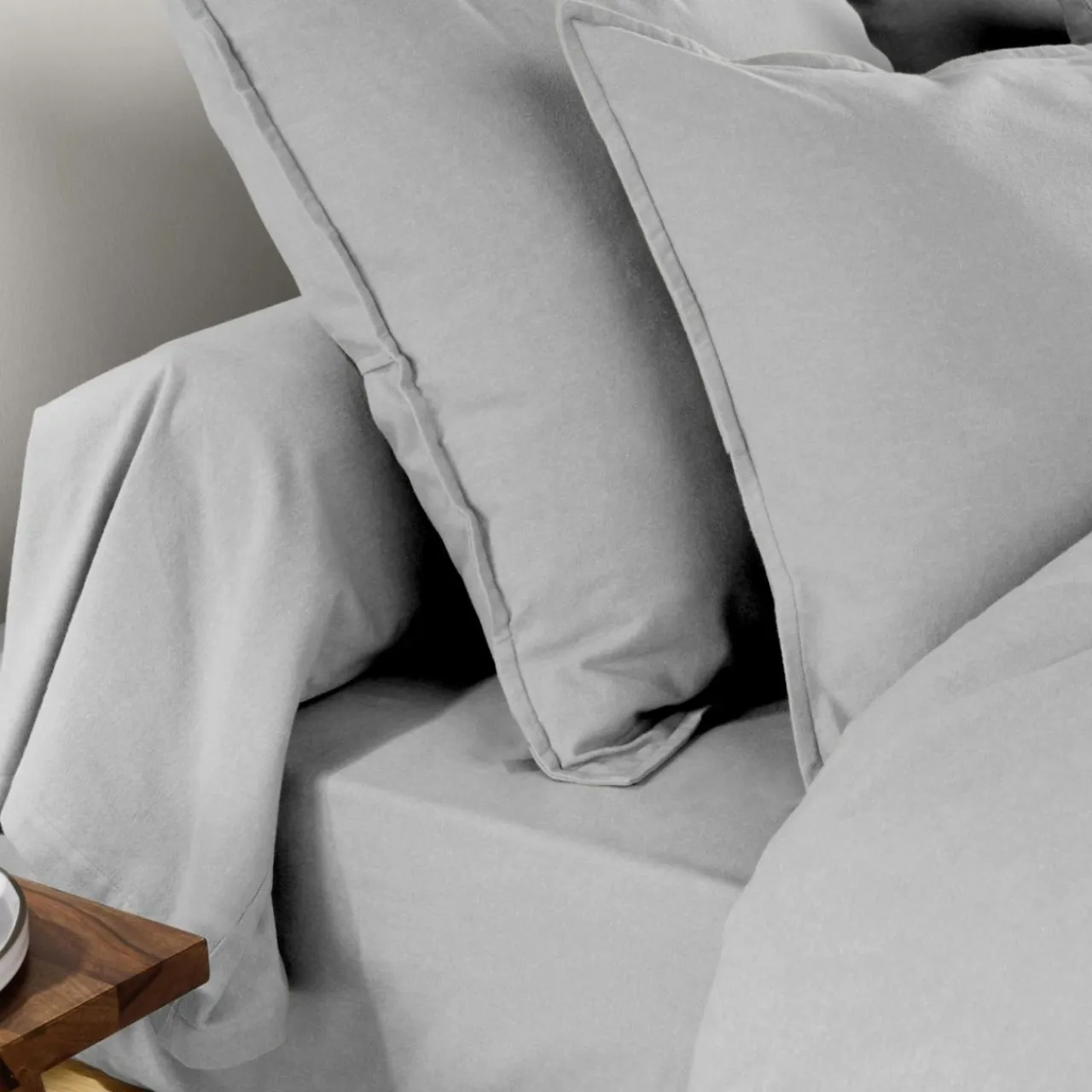 Taie D'Oreiller, Traversin|EMINZA Taie d'oreiller rectangulaire flanelle de coton (50 x 80 cm) Nina Gris clair