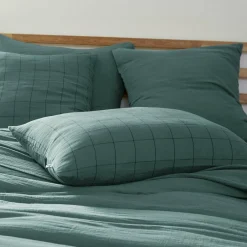 Taie D'Oreiller, Traversin|EMINZA Taie d'oreiller rectangulaire gaze de coton (50 x 70 cm) Gaïa Match Bleu canard