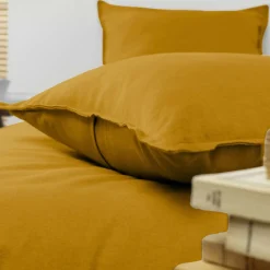 Taie D'Oreiller, Traversin|EMINZA Taie d'oreiller rectangulaire flanelle de coton (50 x 80 cm) Nina Jaune ocre