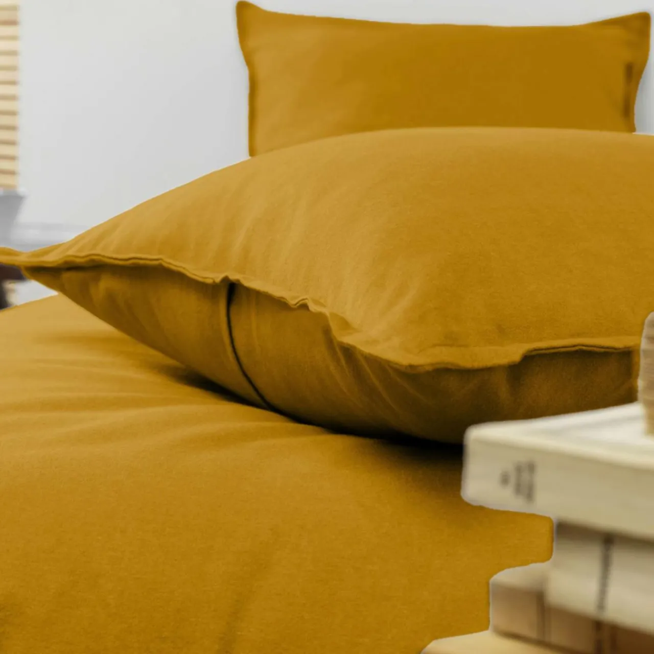 Taie D'Oreiller, Traversin|EMINZA Taie d'oreiller rectangulaire flanelle de coton (50 x 80 cm) Nina Jaune ocre