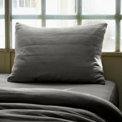 Taie D'Oreiller, Traversin|EMINZA Taie d'oreiller rectangulaire gaze de coton (50 x 70 cm) Gaïa Gris granit Gris foncé