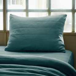 Taie D'Oreiller, Traversin|EMINZA Taie d'oreiller rectangulaire gaze de coton (50 x 70 cm) Gaïa Bleu canard