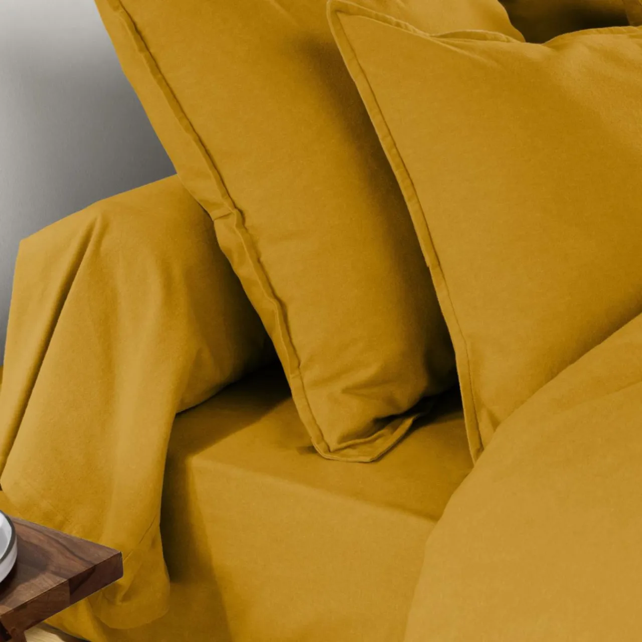 Taie D'Oreiller, Traversin|EMINZA Taie d'oreiller rectangulaire flanelle de coton (50 x 70 cm) Nina Jaune ocre