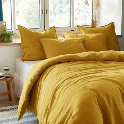 Taie D'Oreiller, Traversin|EMINZA Taie d'oreiller rectangulaire lin lavé (50 x 70 cm) Louise Jaune moutarde