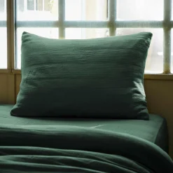 Taie D'Oreiller, Traversin|EMINZA Taie d'oreiller rectangulaire gaze de coton (50 x 70 cm) Gaïa Vert sapin