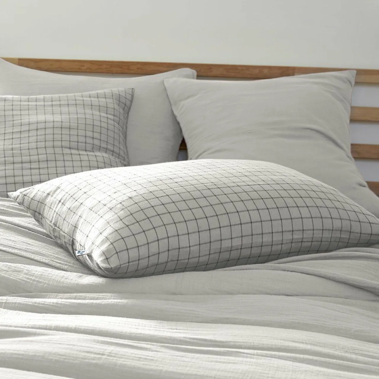 Taie D'Oreiller, Traversin|EMINZA Taie d'oreiller rectangulaire gaze de coton (50 x 70 cm) Gaïa Mix Gris nuage Gris clair