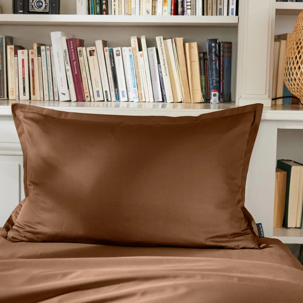 Taie D'Oreiller, Traversin|EMINZA Taie d'oreiller rectangulaire percale de coton (50 x 80 cm) Cali Marron Chocolat
