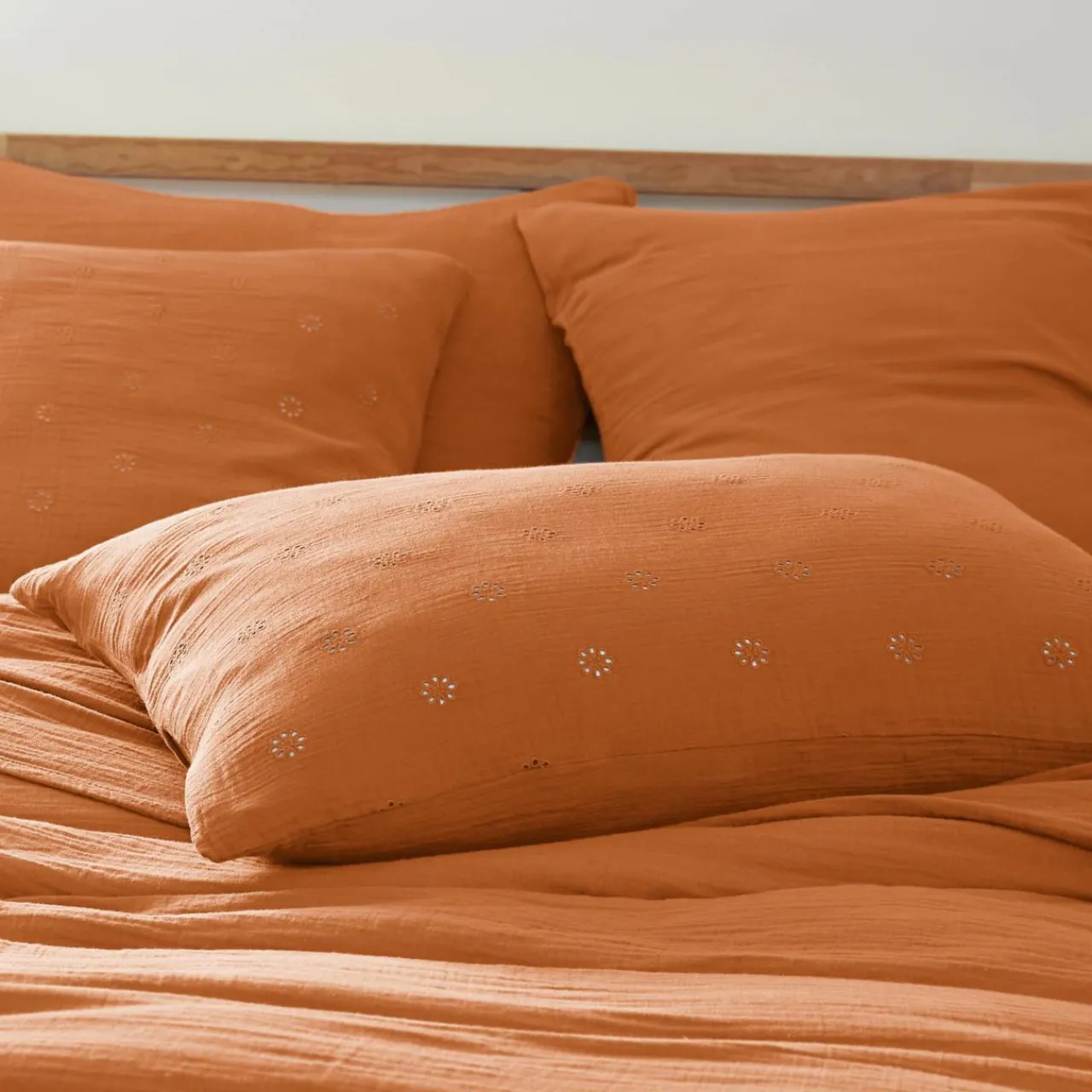 Taie D'Oreiller, Traversin|EMINZA Taie d'oreiller rectangulaire gaze de coton (50 x 70 cm) Gaïa Boho Abricot