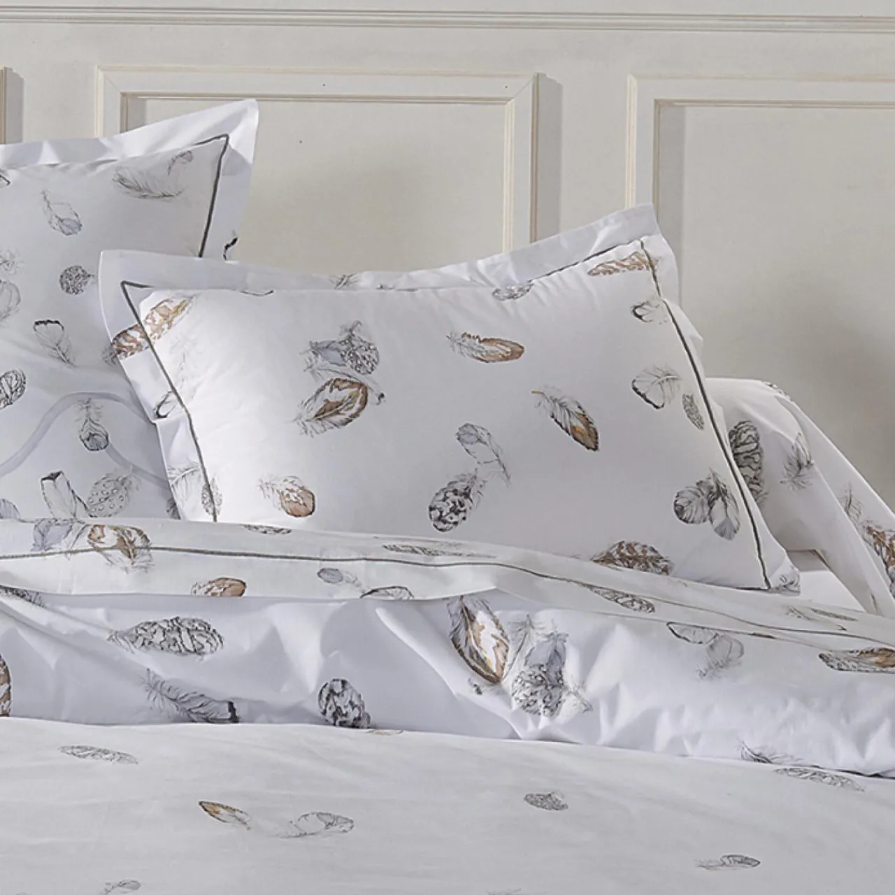Taie D'Oreiller, Traversin|TRADI LINGE Taie d'oreiller rectangulaire percale de coton (50 x 70 cm) Plumes e Gris