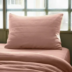 Taie D'Oreiller, Traversin|EMINZA Taie d'oreiller rectangulaire gaze de coton (50 x 70 cm) Gaïa Rose Pêche