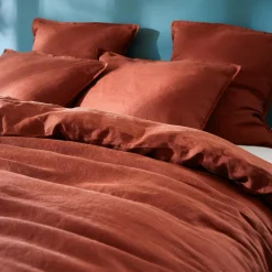 Taie D'Oreiller, Traversin|EMINZA Taie d'oreiller rectangulaire lin lavé (50 x 80 cm) Louise Terracotta