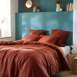 Taie D'Oreiller, Traversin|EMINZA Taie d'oreiller rectangulaire lin lavé (50 x 70 cm) Louise Terracotta