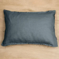 Taie D'Oreiller, Traversin|EMINZA Taie d'oreiller rectangulaire lin lavé (50 x 80 cm) Louise Gris ardoise