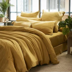 Taie D'Oreiller, Traversin|EMINZA Taie d'oreiller rectangulaire gaze de coton (50 x 70 cm) Gaïa Jaune safran