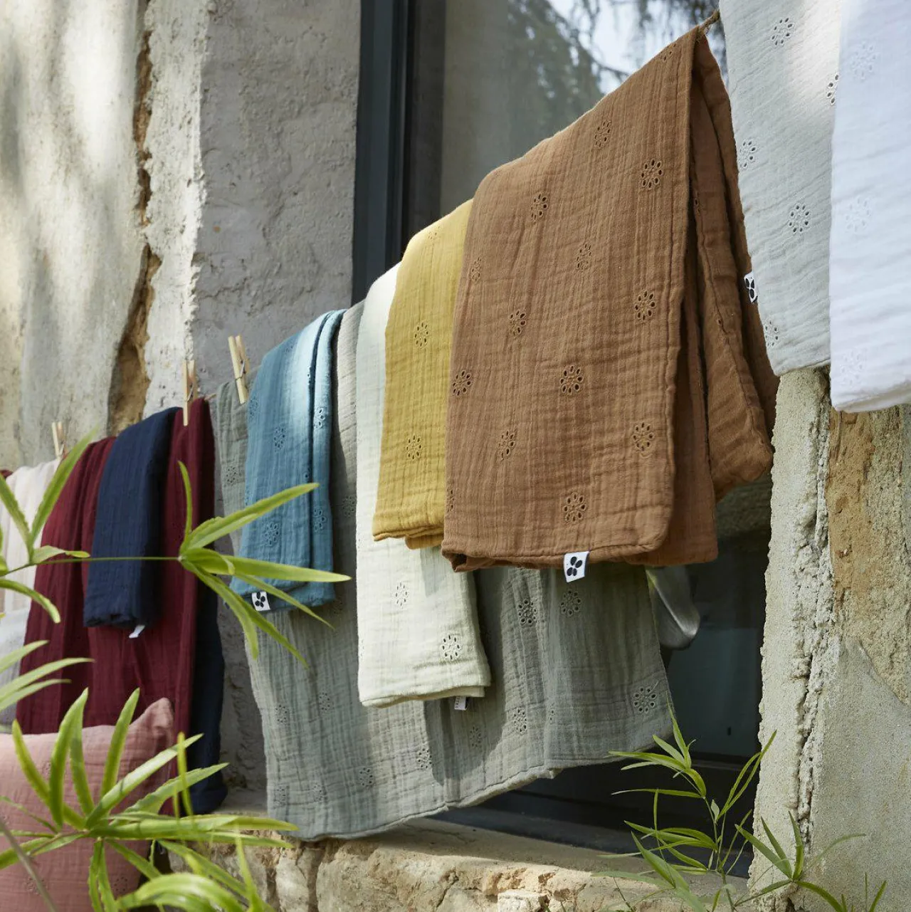 Taie D'Oreiller, Traversin|EMINZA Taie d'oreiller rectangulaire gaze de coton (50 x 70 cm) Gaïa Boho Gris nuage Gris clair