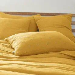 Taie D'Oreiller, Traversin|EMINZA Taie d'oreiller rectangulaire gaze de coton (50 x 70 cm) Gaïa Boho Jaune safran