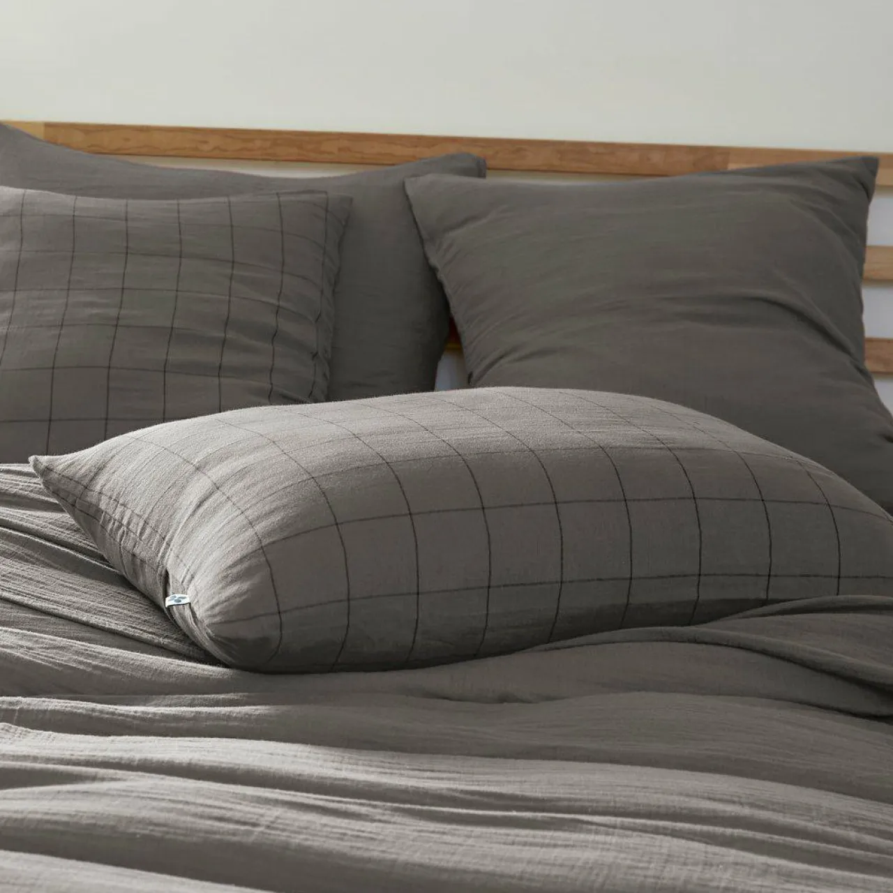 Taie D'Oreiller, Traversin|EMINZA Taie d'oreiller rectangulaire gaze de coton (50 x 70 cm) Gaïa Match Gris granit Gris foncé