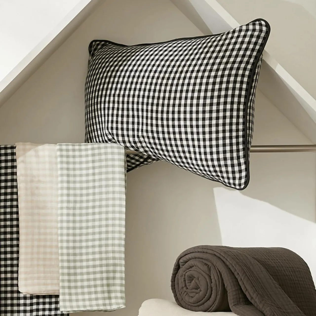 Taie D'Oreiller, Traversin|EMINZA Taie d'oreiller Rectangulaire gaze de coton (50 x 80 cm) Gaïa Vichy beige