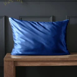 Taie D'Oreiller, Traversin|EMINZA Taie d'oreiller rectangulaire soie de mûrier (50 x 80 cm) Mizuki Bleu marine