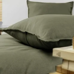 Taie D'Oreiller, Traversin|EMINZA Taie d'oreiller rectangulaire flanelle de coton (50 x 80 cm) Nina Vert romarin