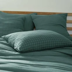 Taie D'Oreiller, Traversin|EMINZA Taie d'oreiller rectangulaire gaze de coton (50 x 70 cm) Gaïa Mix Bleu canard