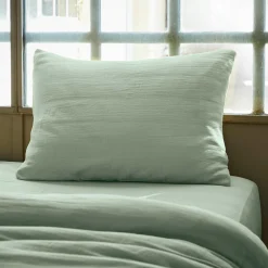 Taie D'Oreiller, Traversin|EMINZA Taie d'oreiller rectangulaire gaze de coton (50 x 70 cm) Gaïa Vert Eucalyptus