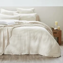 Taie D'Oreiller, Traversin|EMINZA Taie d'oreiller rectangulaire gaze de coton (50 x 70 cm) Gaïa vichy Beige