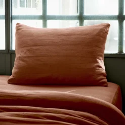 Taie D'Oreiller, Traversin|EMINZA Taie d'oreiller rectangulaire gaze de coton (50 x 70 cm) Gaïa Terracotta