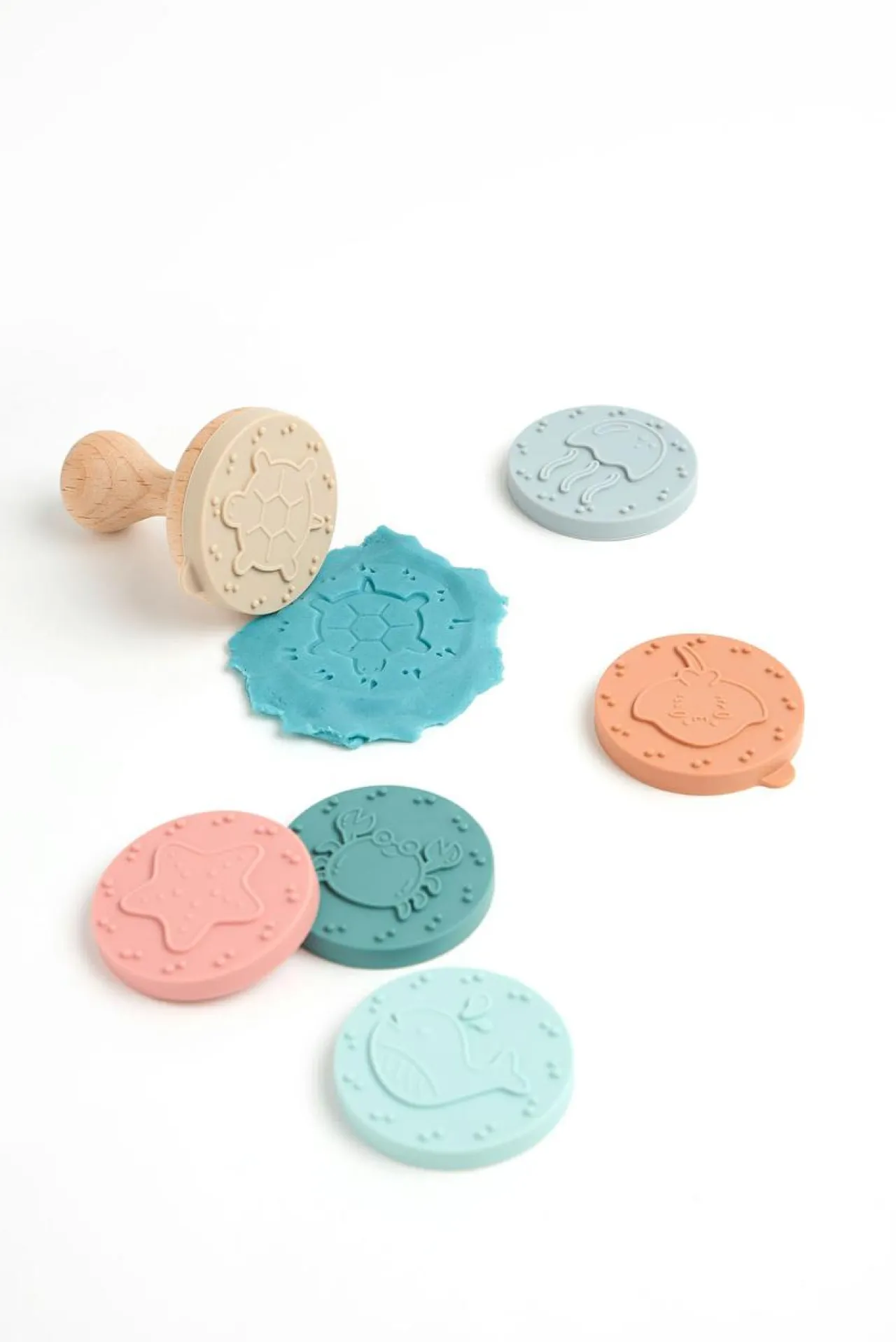 Jouet, Cadeau De Naissance|OSTARIA Tampon pour pâte à modeler bois et 6 disques silicone (H7,5 cm) Beige