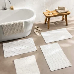 Linge De Bain|Tapis De Bain|douceur d'intu017drieur Tapis de bain coton tissé (50 x 80 cm) Lois Beige Ecru