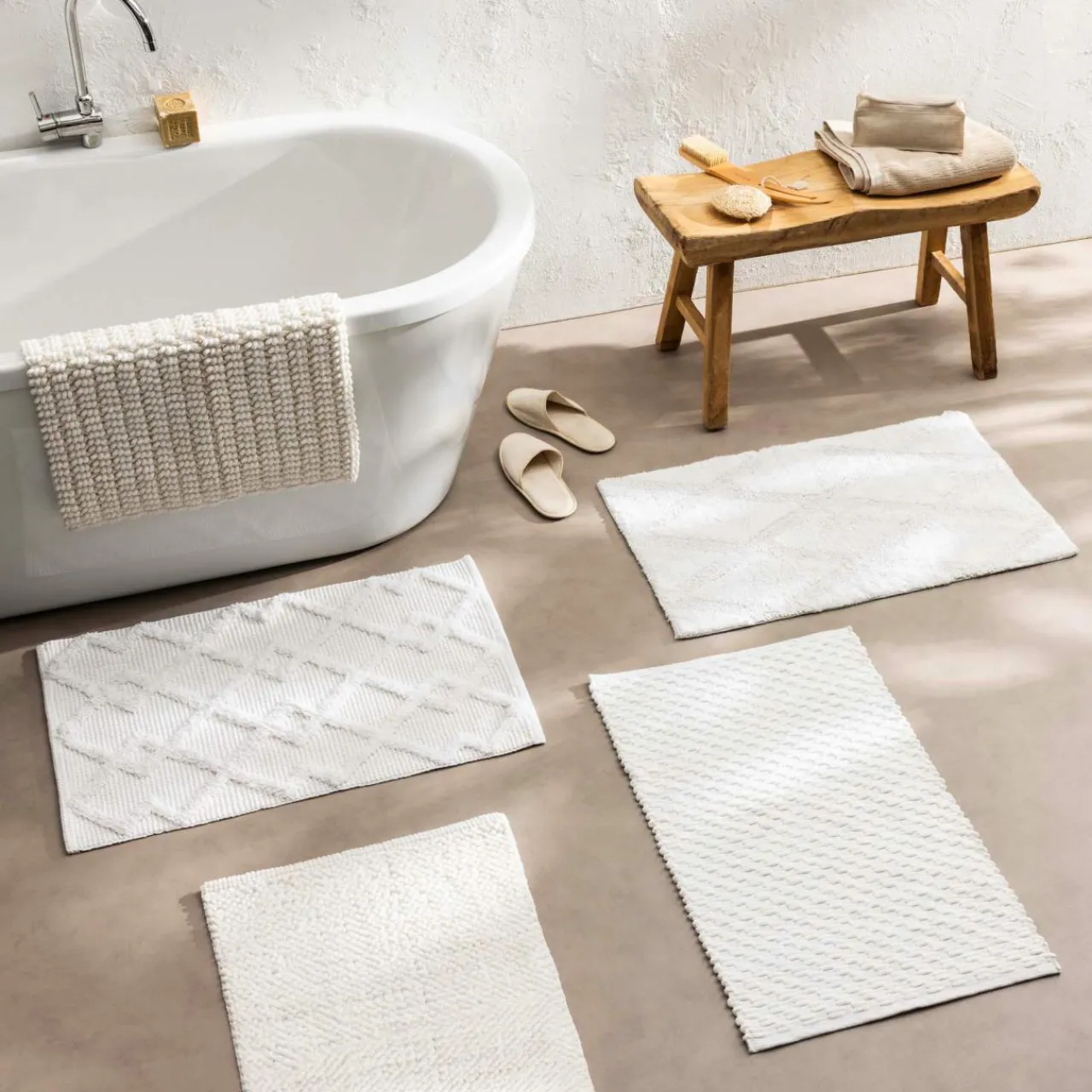 Linge De Bain|Tapis De Bain|douceur d'intu017drieur Tapis de bain en coton (50 x 80 cm) Voltis Blanc