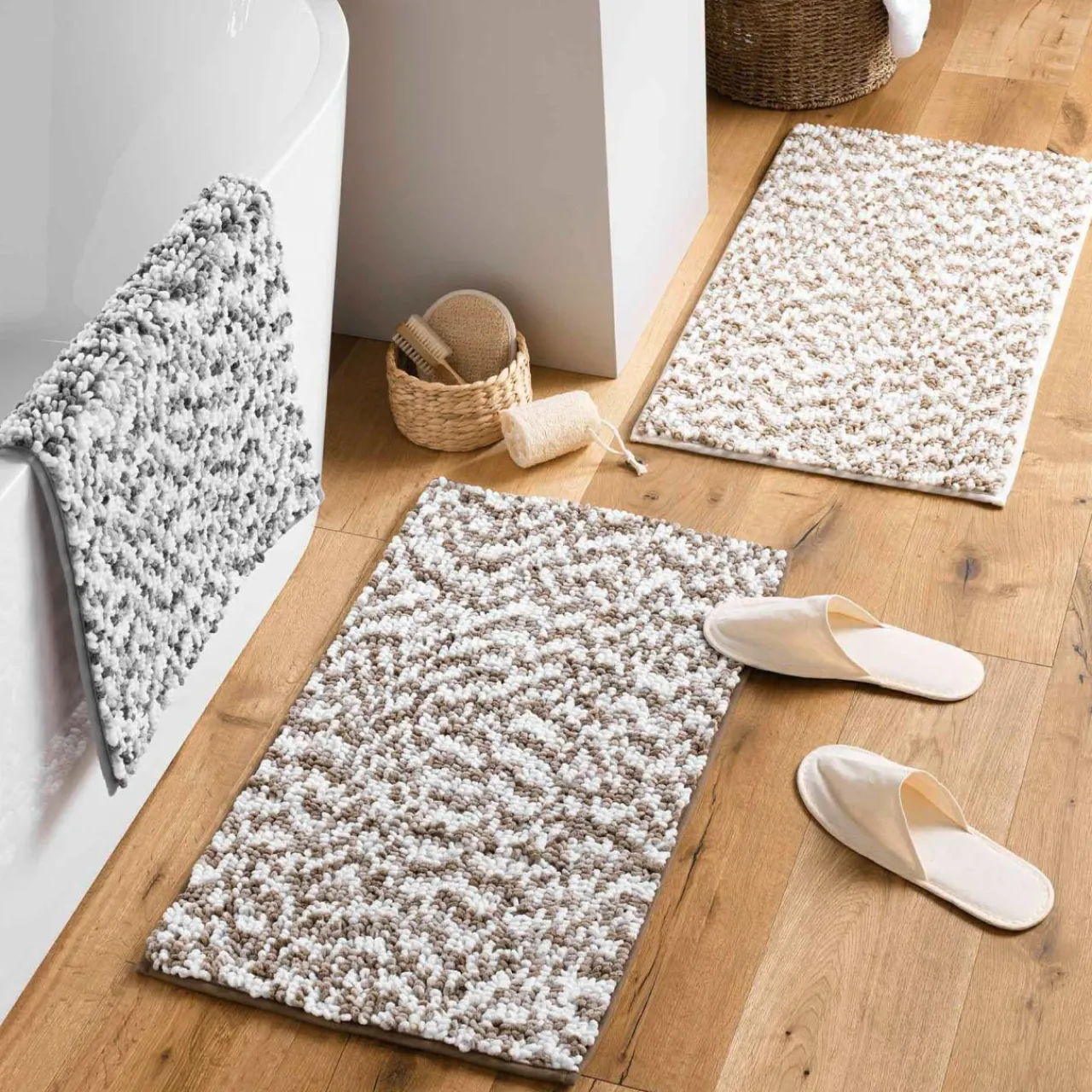 Tapis Salle De Bain/Wc|DOUCEUR D'INTERIEUR Tapis de bain microfibre (45 x 75 cm) Friza Gris Anthracite