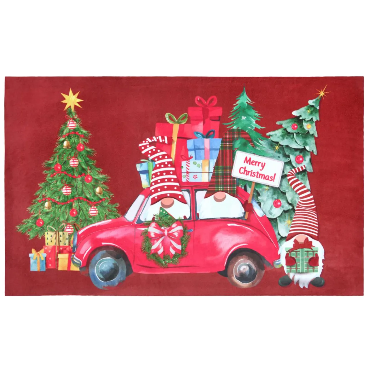 Plaid, Coussin Et Tapis De Noël|STOF Tapis de Noël antidérapant (45 x 75 cm) Voiture des lutins Rouge