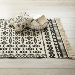 Tapis De Chambre/Salon|ATMOSPHERA Tapis de salon coton (120 x 170 cm) Delhi et blanc Noir
