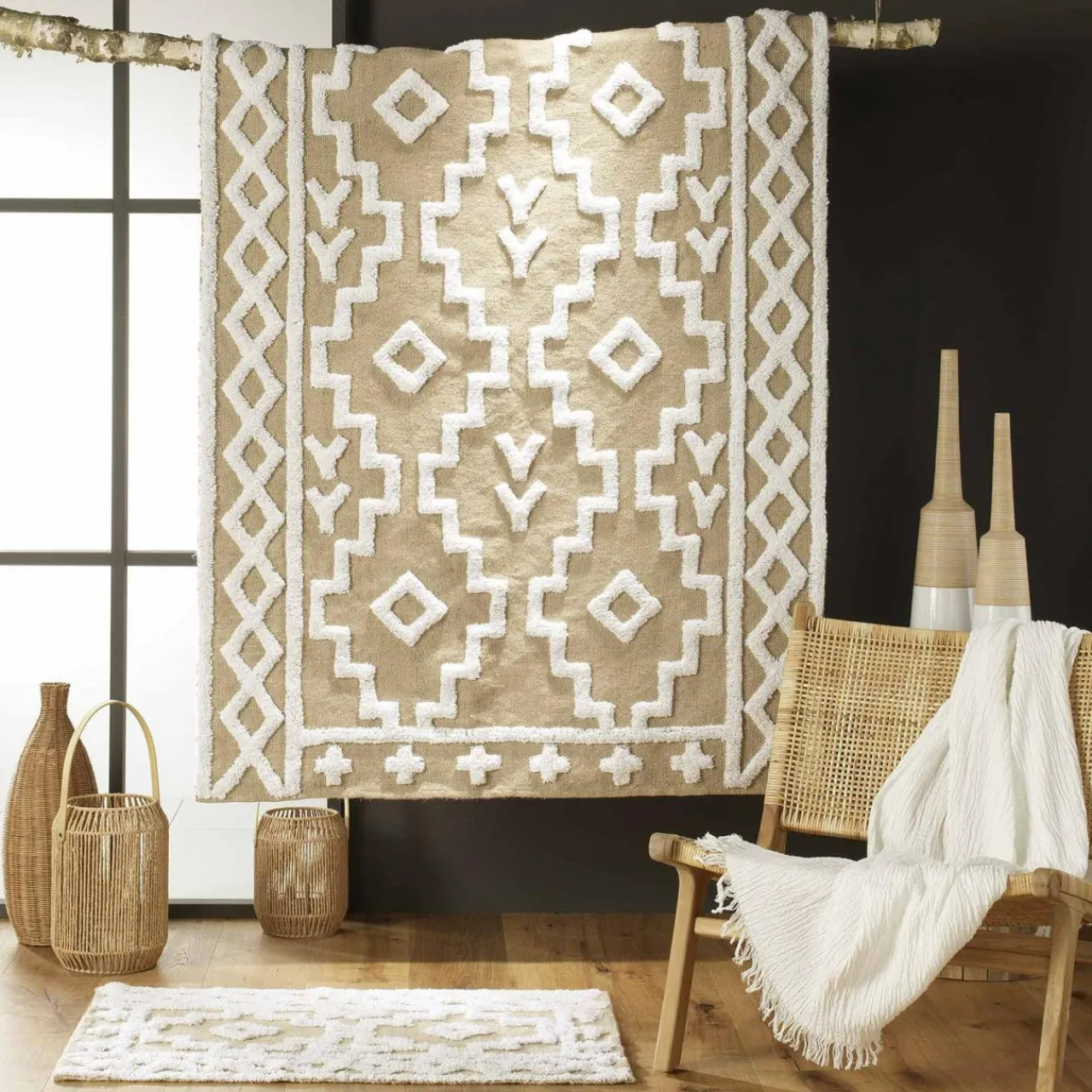 Tapis De Chambre/Salon|DOUCEUR D'INTERIEUR Tapis de salon jute et coton (120 x 170 cm) Medine Beige