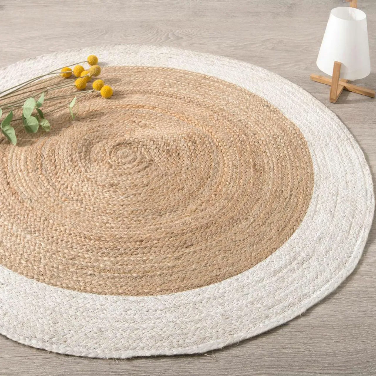 Tapis De Chambre/Salon|ATMOSPHERA Tapis de salon jute rond (D120 cm) Bord Blanc