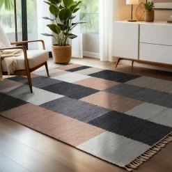 Tapis De Chambre/Salon|EMINZA Tapis de salon rectangulaire jute et coton (160 x 230 cm) Freya Multicolore