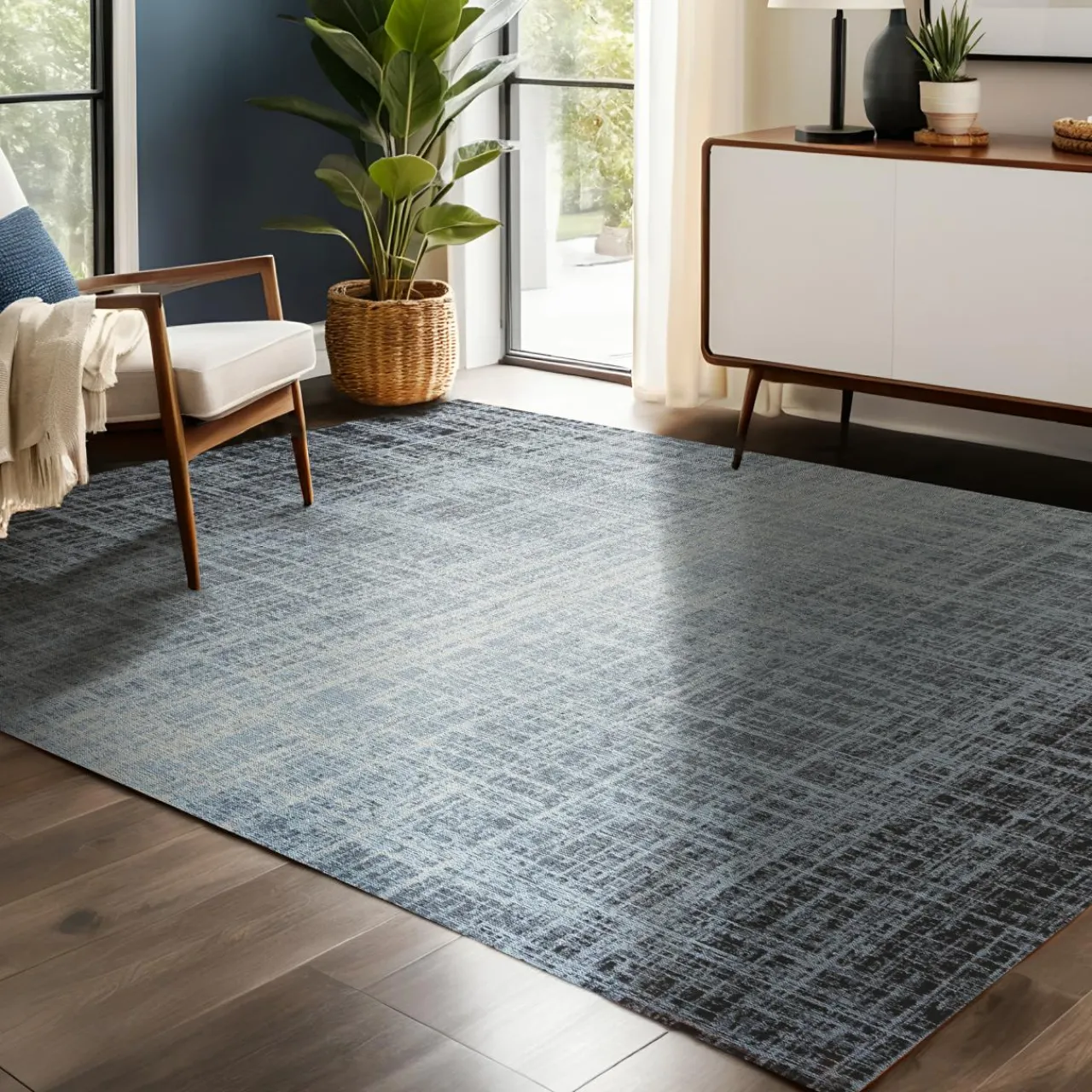 Tapis De Chambre/Salon|EMINZA Tapis de salon rectangulaire jacquard (140 x 200 cm) Shiraz Argent